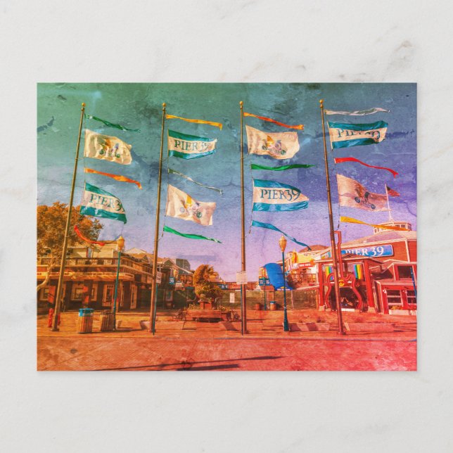 San Francisco Pier 39 Flags Postcard (Front)
