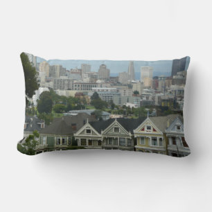 San Francisco Postcard Row City Scene Photography Lumbar Cushion