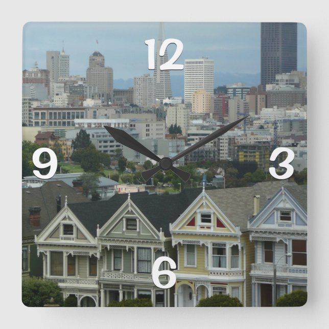 San Francisco Postcard Row City Scene Photography Square Wall Clock (Front)