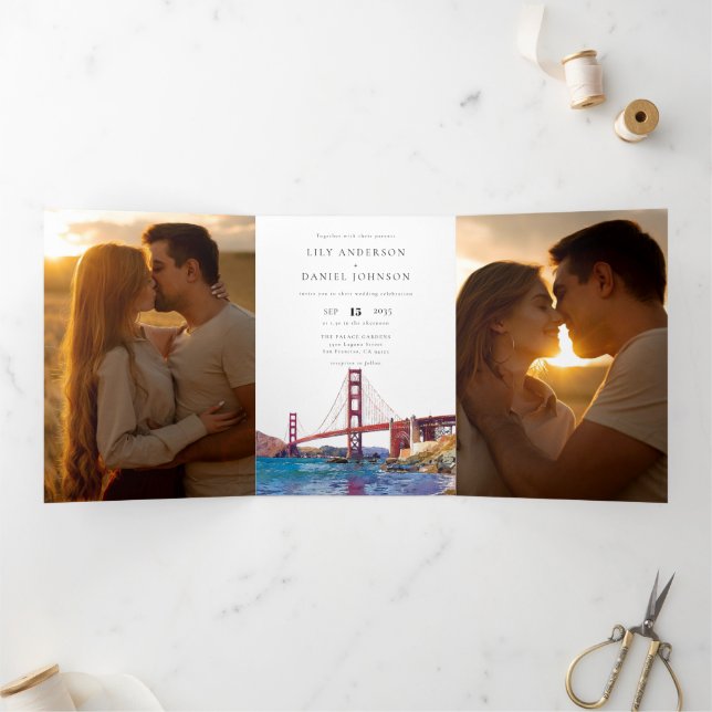 San Francisco QR Code 3 Photo Wedding Tri-Fold Invitation (Inside)
