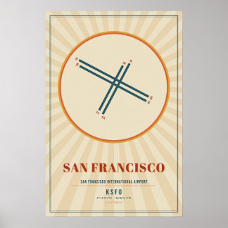 San Francisco SFO Runway Map Poster | Retro