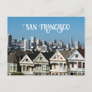 San Francisco Skyline and Painted Ladies Houses Postcard