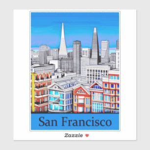 San Francisco Skyline Coloured Line Art  
