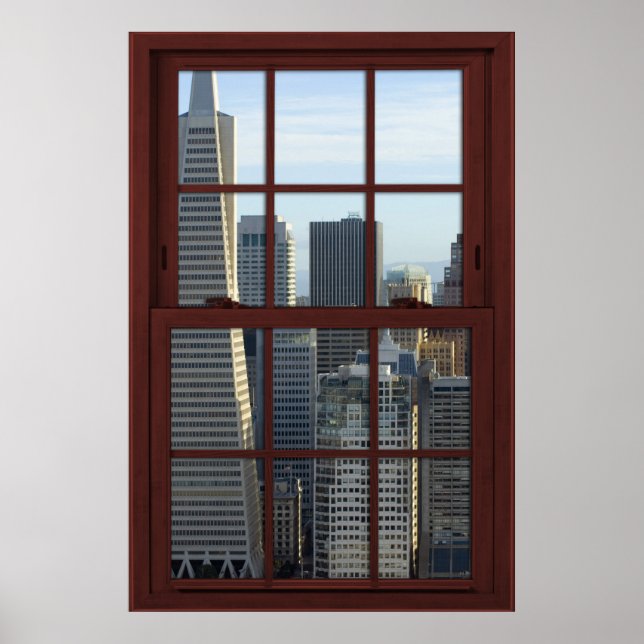 San Francisco Skyline Faux Cherry Wood Window Poster (Front)