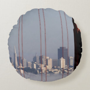 San Francisco Skyline from Golden Gate Bridge. Round Cushion
