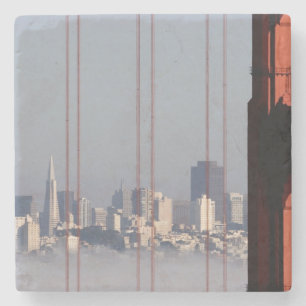 San Francisco Skyline from Golden Gate Bridge. Stone Coaster