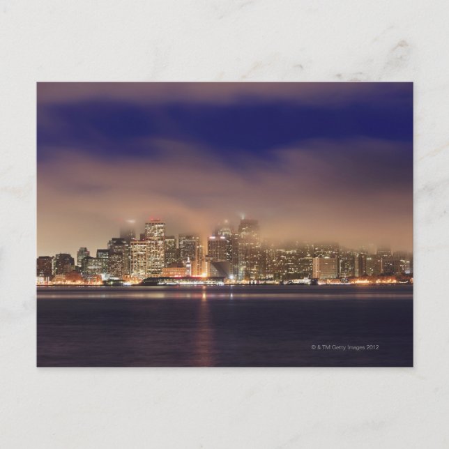 San Francisco skyline in fog at night. Postcard (Front)