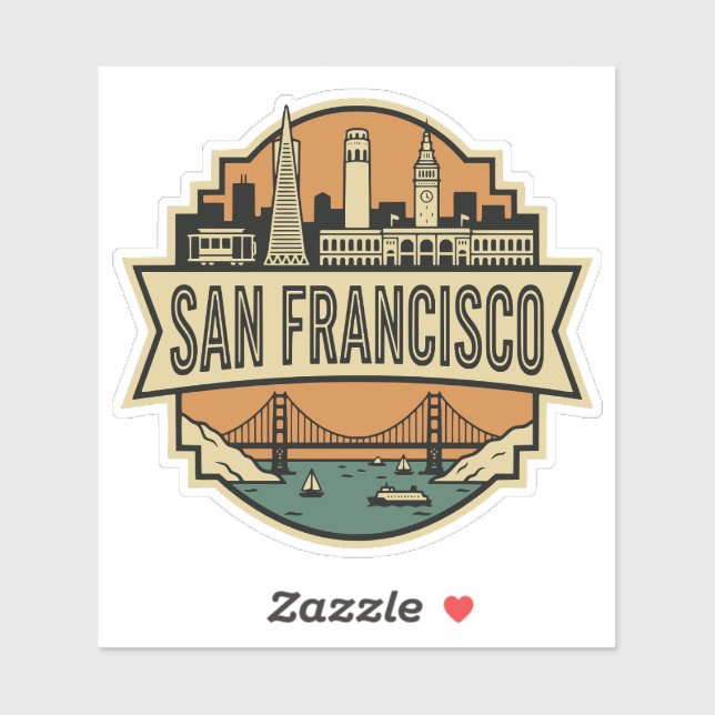 San Francisco Skyline Vintage Retro Travel Badge  (Sheet)