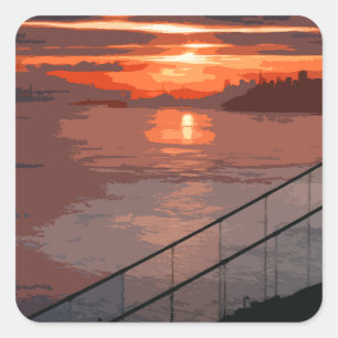 San Francisco Sunrise Retro Square Sticker