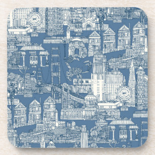 San Francisco toile cobalt denim Coaster