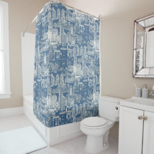 San Francisco toile cobalt denim Shower Curtain