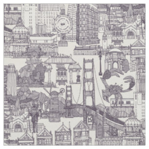 San Francisco toile mulberry strong white Fabric