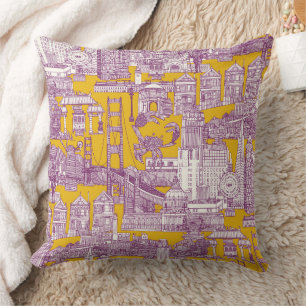 San Francisco toile purple yellow Cushion