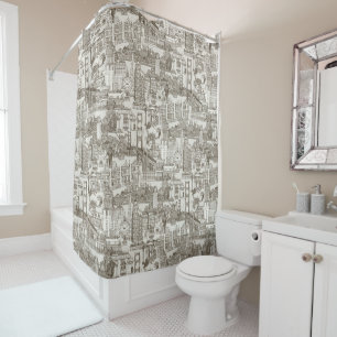 San Francisco toile tea brown strong white Shower Curtain