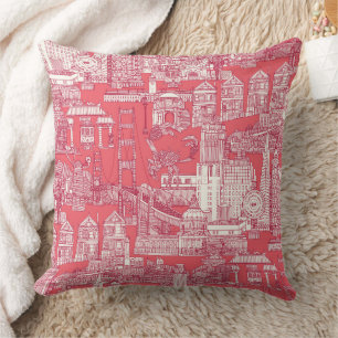 San Francisco toile viva magenta rose pink Cushion