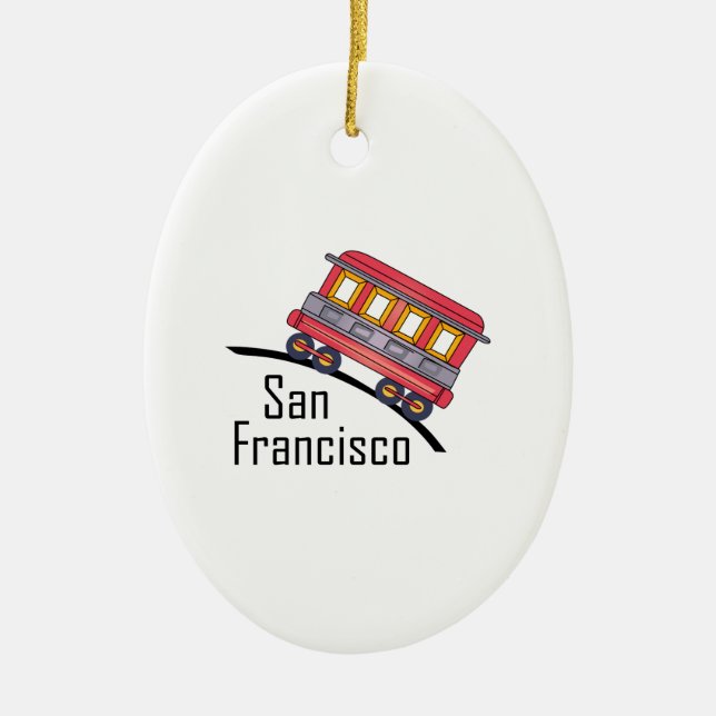 san francisco trolley ceramic tree decoration (Front)