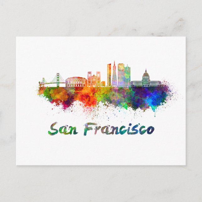 San Francisco V2 skyline in watercolor copia Postcard (Front)