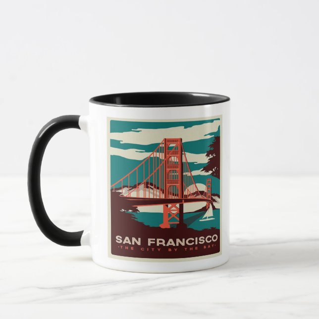 San Francisco Vintage Style Golden Gate Bridge  Mug (Left)