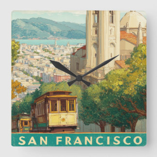 San Francisco Vintage Travel Poster Square Wall Clock