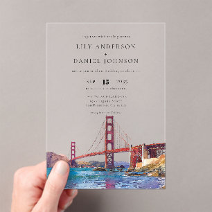 San Francisco Watercolor Destination Wedding Acrylic Invitations