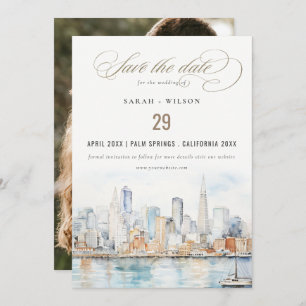 San Francisco Watercolor Landscape Photo Wedding Save The Date