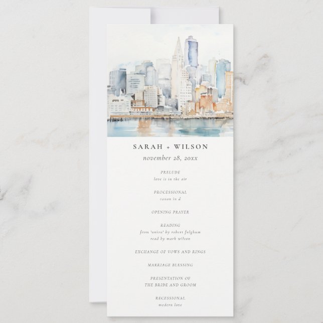 San Francisco Watercolor Landscape Wedding Program (Front)