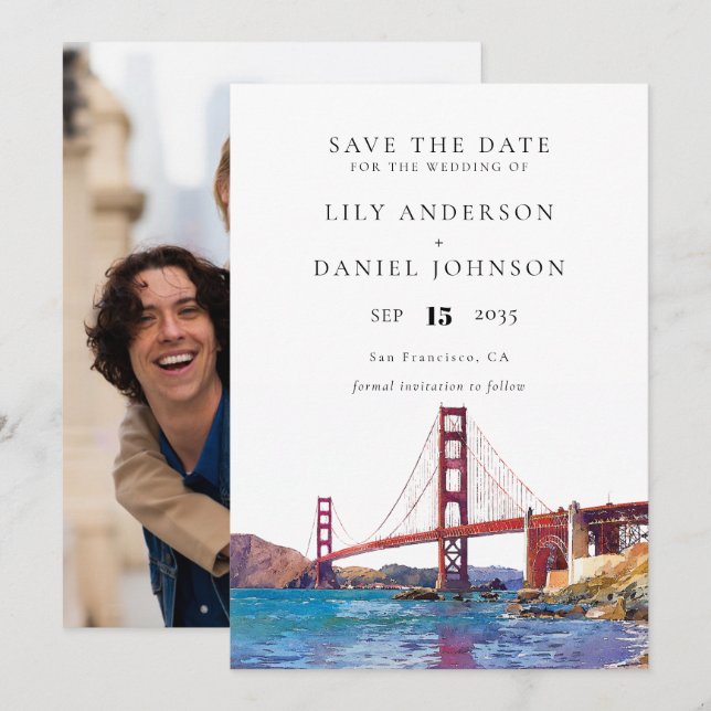 San Francisco Watercolor Photo Wedding Save The Date (Front/Back)