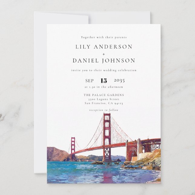 San Francisco Watercolor QR Code Wedding Invitation (Front)