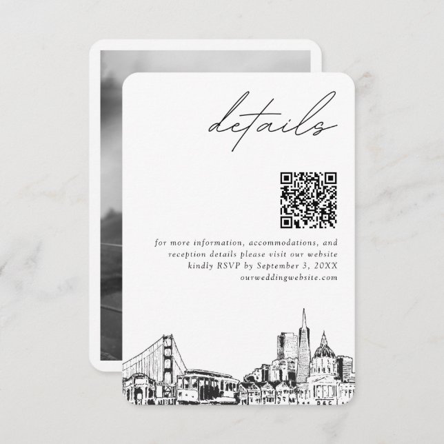 San Francisco Wedding Modern Details QR Code Enclosure Card (Front/Back)