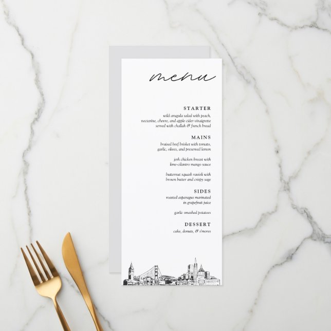 San Francisco Wedding Reception Dinner Menu (Front/Back In Situ)