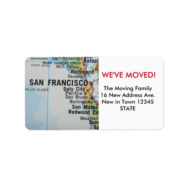 San Francisco We've Moved label (Front)