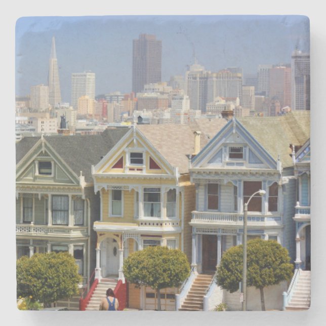San Francisco's Famous Painted Ladies Stone Coaster (Front)