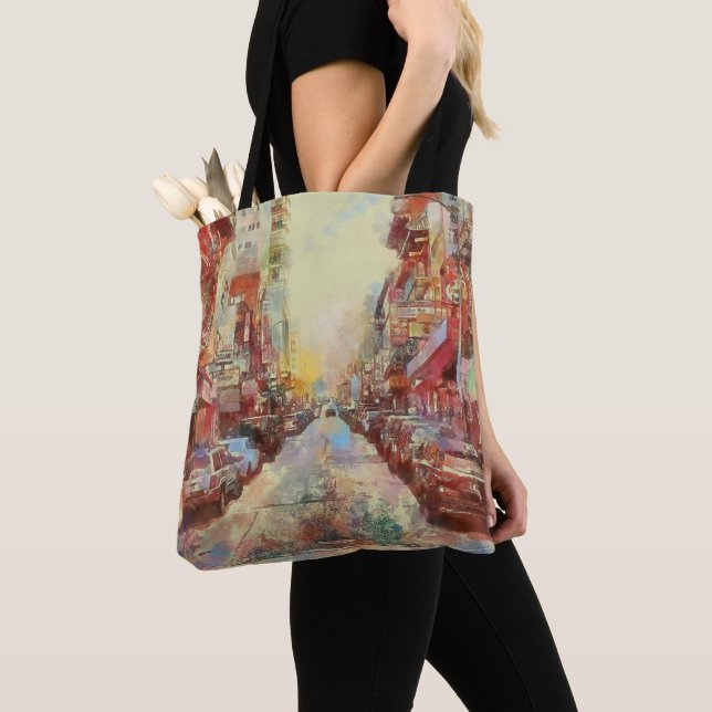San Fransisco Watercolor CIty Scape Custom Text Tote Bag (Close Up)