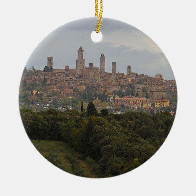 San Gimignano, Italy Ceramic Tree Decoration (Front)