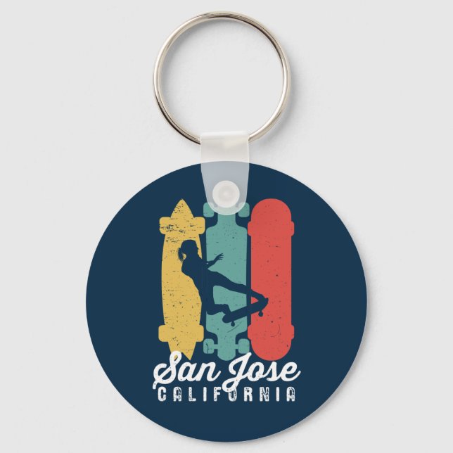 San Jose California Skater Girl Skateboarding Key Ring (Front)