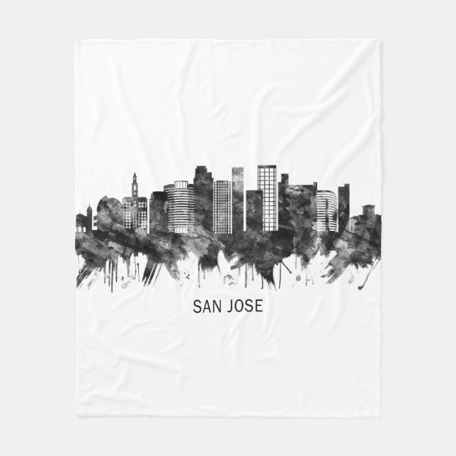 San Jose California Skyline BW Fleece Blanket (Front)