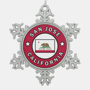 San Jose California Snowflake Pewter Christmas Ornament