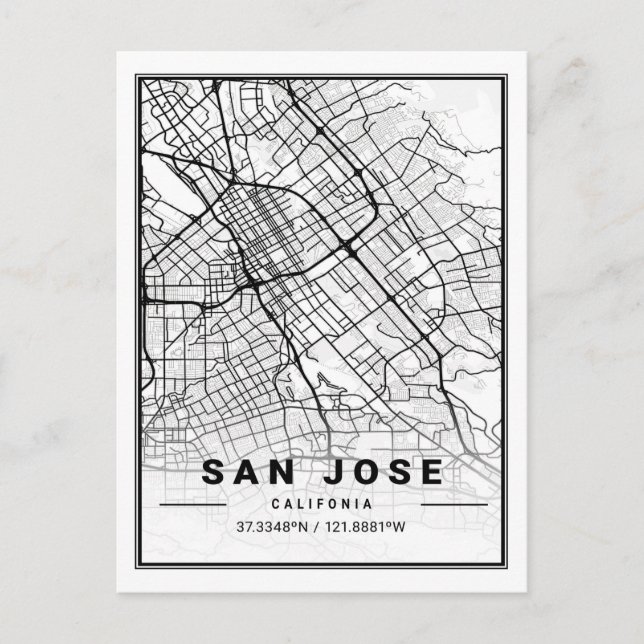 San Jose California USA Travel City Map Postcard (Front)