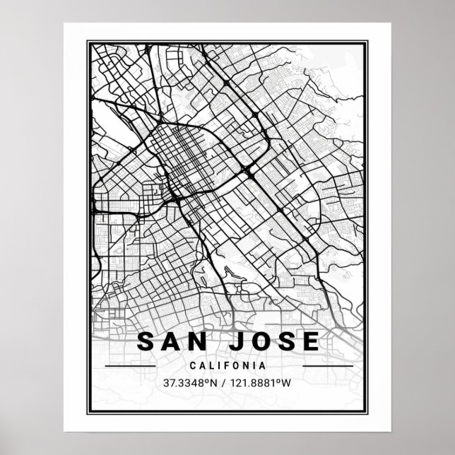 San Jose California USA Travel City Map Poster (Front)
