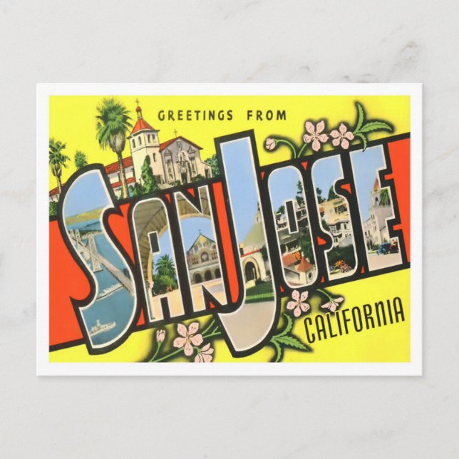 San Jose, California Vintage Big Letters Postcard (Front)