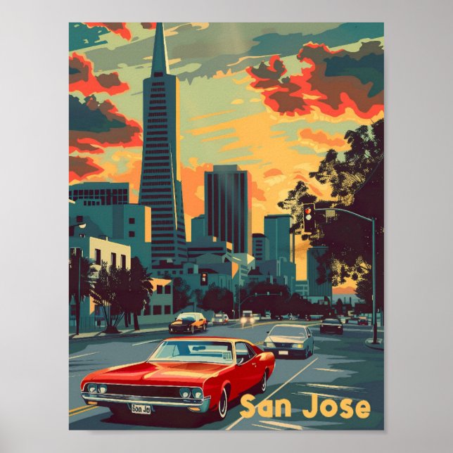 San Jose California Vintage Travel Illustration Poster (Front)