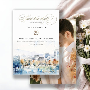 San Jose, California Watercolor Photo Wedding Save The Date