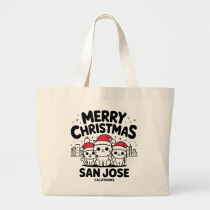 San Jose City California Merry Christmas Cats USA Large Tote Bag