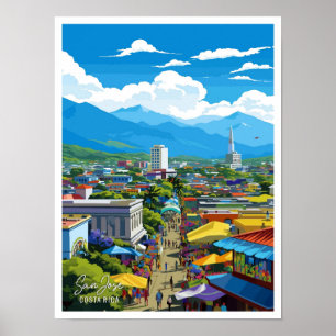 San Jose Costa Rica Vintage Travel Illustration Poster