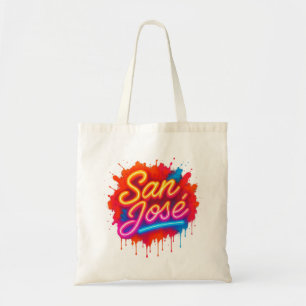 San José Retro Neon Script Street Art Splash Tote Bag