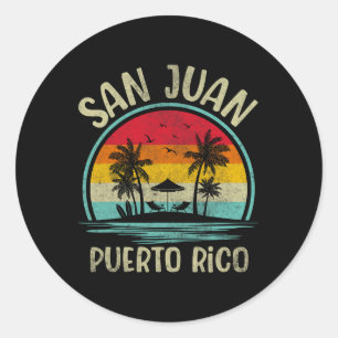 San Juan Beach Puerto Rico Palm Tree Family Summer Classic Round Sticker