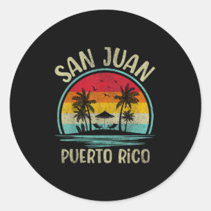 San Juan Beach Puerto Rico Palm Tree Family Summer Classic Round Sticker