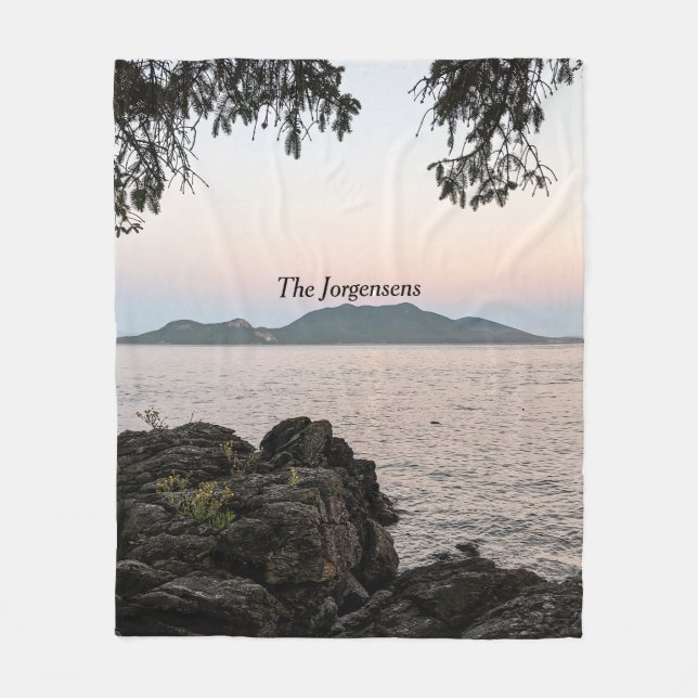 San Juan Islands - Moon Rising Over Cypress Island Fleece Blanket (Front)