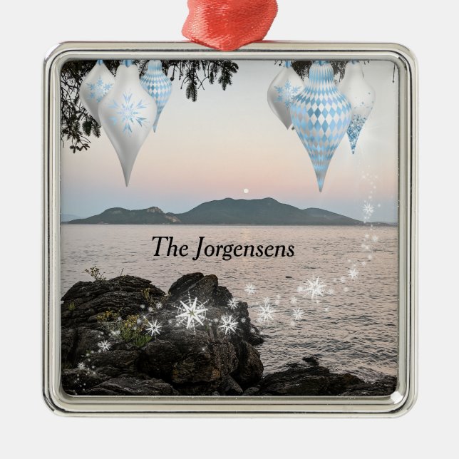 San Juan Islands - Moon Rising Over Cypress Island Metal Ornament (Front)