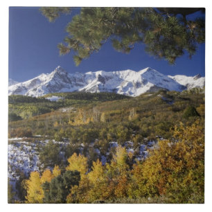 San Juan Mountains and Aspen trees in fallcolor Ceramic Tile